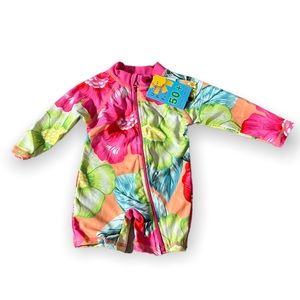 1NWT - Baby Girl One Piece Swimsuit 6M Floral Long Sleeve